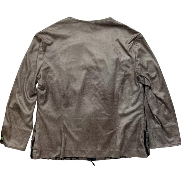 Joseph Ribkoff Faux Suede Leather Textured Art Wear Jacket Brown Black Size 14 - Picture 2 of 8